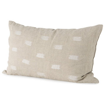 Canvas Beige and White Lumbar Accent Pillow Cover