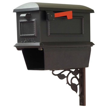 Traditional Mailbox With Newspaper Tube & Floral Front Mailbox Mounting Bracket