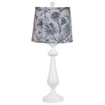 AHS Lighting - Lexington White Table Lamp With Shade, Graphite Floral - This 26.5"H table lamp features a simple turned white base with a stunning 12" drum shade in charcoal and white with a large floral print. Beautiful as a pair in a bedroom or living room. A striking accent piece alone on a hall table.
