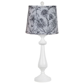 Lexington White Table Lamp With Shade, Graphite Floral