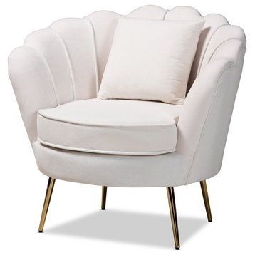 Glam & Luxe Beige Velvet Fabric Upholstered And Gold Metal Finished Accent Chair