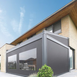Simple terrace cover enclosed with shading screens for patio - Awnings