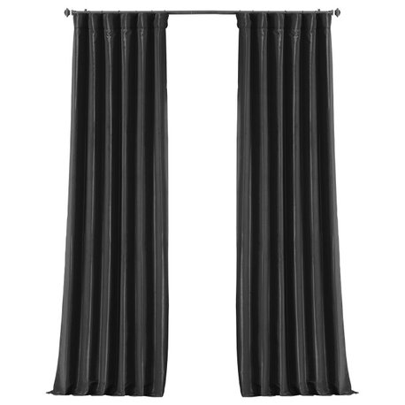 Black Blackout Faux Silk Taffeta Curtain Single Panel, 50"x84"