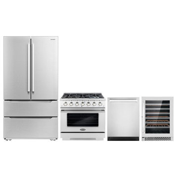 4 Piece, 36" Gas Range 24" Dishwasher & Refrigerator & Refrigerator
