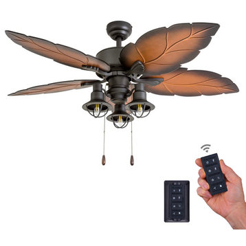 Prominence Home Ocean Crest Tropical Ceiling Fan With Light & Remote, Bronze
