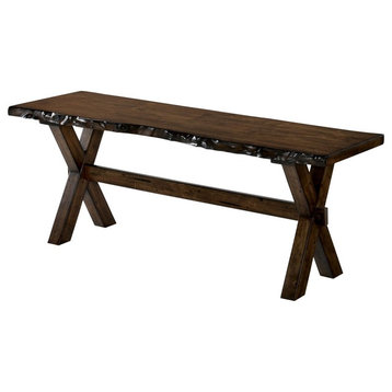 Transitional Style Solid Wood Bench With Trestle Base And Cross Legs , Brown