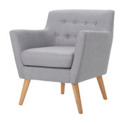 GDF Studio Madeira Buttoned Dark Teal Fabric Club Chair, Light Gray