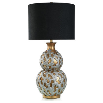 Reef Table Lamp Gold And Silver Finish On Resin Body Hardback Shade