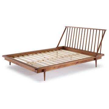 Modern Wood Queen Spindle Bed, Caramel