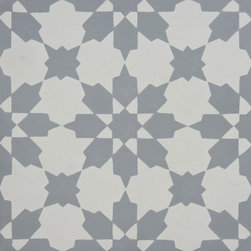 Moroccan Mosaic and Tile House - Ahfir Handmade Cement Tile, Gray/White, Sample - Wall And Floor Tile