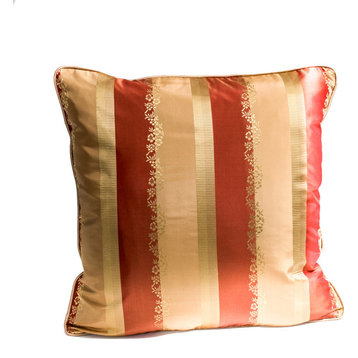 Decorative Silk Accent Pillow Cover, Gold And Rust Cove, 24"x24"