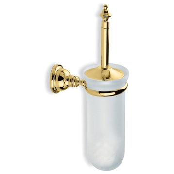 Classic Style Wall Mounted Glass Toilet Brush Holder, Gold