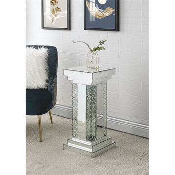 Acme Nysa Pedestal in Mirrored and Faux Crystals Inlay