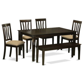 East West Furniture Capri 6-piece Wood Dining Set with Linen Seat in Cappuccino
