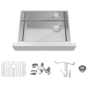 Transolid Diamond 29.9"x20.3" Single Bowl Farmhouse Sink Kit in Stainless Steel