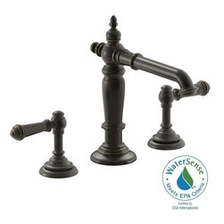 Artifacts 8 in. Widespread 2-Handle Column Design Bathroom Faucet in Oil Rubbed - Bathroom Sink Faucets