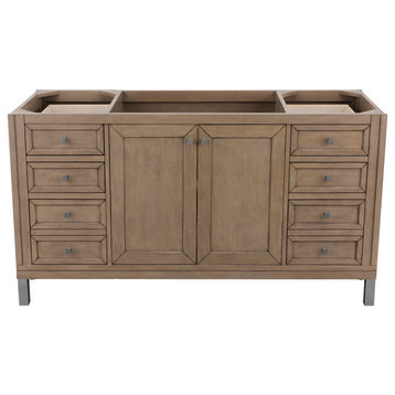 Chicago 60" White Washed Walnut Vanity, Without Top