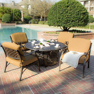 Heritage 4-Person Cast Aluminum Patio Deep Seating Set With Fire Pit Table