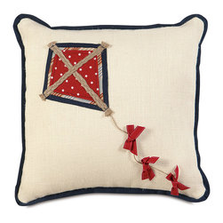 Kite Appliqu&eacute; on Burlap Throw Pillow 18x18 WITH Insert- Zipper Closure - Decorative Pillows