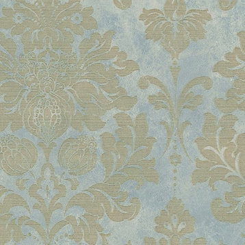 Silk Impressions 2, Contemporary Floral Light Blue, Beige Wallpaper Roll