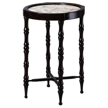 British Colonial Overlay, Bamboo Motive Side Table With Mother of Pearl Top