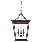 Golden Lighting - Davenport 3-Light Pendant, Etruscan Bronze - Golden Lighting's Davenport collection is an updated, traditional style that features a series of large, traditional, classic box lanterns. The open-cage design is accented by a simple, decorative, rope braid detail and the exposed steel candles and candelabra bulbs create a stunning effect. The hand-painted Etruscan Bronze finish is multi-layer and has faint gold highlights. This 3 light pendant is perfect for a small dining room, nook, or entry.