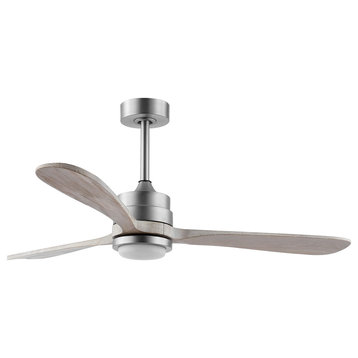 52" 3-Blade LED Ceiling Fan With Remote Control and Light Kit, Brushed Nickel