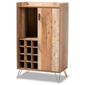 Mathis Brown Finished Wood and Rose Gold Finished Metal Wine Storage Cabinet