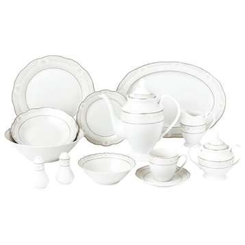 57 Piece Wavy Dinnerware Set-Porcelain China Service for 8 People-Atara