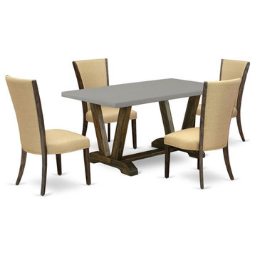 East West Furniture V-Style 5-piece Wood Table and Dinette Chairs in Brown