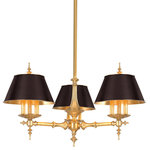 Hudson Valley Lighting - Cheshire, Nine Light Chandelier, Aged Brass Finish, Black - We suspend the Cheshire collection's Regency design from imperial scepters of solid cast metal. Smooth candlestick colonnades form a classical counterpoint to the fixtures' extravagant details. The dramatic contrast of Cheshire's matte black shades makes a striking design statement. Coordinated shade interiors amplify the hue of our beautiful metal finishes.