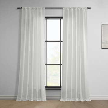 White Classic Faux Linen Curtain Single Panel, 50W x 108L