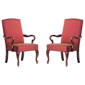 Home Square Jacquard Fabric Solid Wood Arm Chair in Red - Set of 2