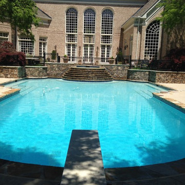 Atlanta Metro Custom pool renovation - Flagstone coping and waterline tile
