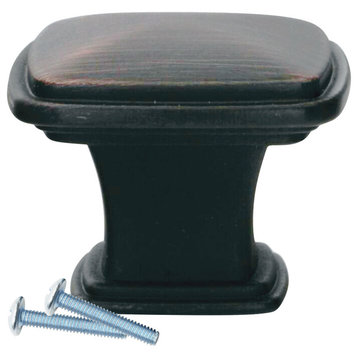 10 Pack Temple Square Style Brushed Oil-Rubbed Bronze Cabinet Knob, 1-7/32"