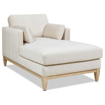 Jennifer Taylor Home - Knox 65" Modern Farmhouse Chaise Lounge Chair, French Beige Performance Velvet - The perfect blend between casual comfort and style, the Knox Seating Collection by Jennifer Taylor Home brings cozy modern feelings into any space. The natural wood base and legs make a striking combination with the luxurious velvet upholstery. The back and arm pillows are all removable and reversible for the ultimate convenience of care while the single, attached bench-seat cushion stays in place. The seat is a medium seat supportive feel with feather-wrapped foam construction for a plush, down look and feel while a foam core offers resiliency and durability. Whether you're lounging alone or entertaining friends, let the Knox chaise lounge double armchair be the quintessential backdrop of your daily routine. See the Knox Collection for the matching sofa, armchair, and storage ottoman.