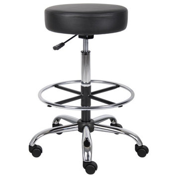Boss Office Adjustable Faux Leather Backless Drafting Stool in Black