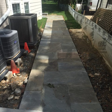 Stone Wall in Chevy Chase MD, 2 Inch Thermal Cut Sill Caps and Flagstone Walk