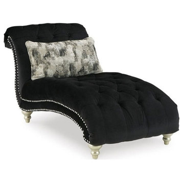 Ashley Furniture Harriotte Transitional Fabric & Wood Chaise in Black