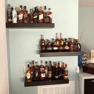 Custom handcrafted wet bar, contemporary design, floating shelves