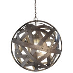 Stil Novo Design - Orbits, Urban Chandelier, Recycled Wine Barrel Metal Hoops, Galvanized Steel - -Our exclusive Orbits ceiling lamp, unique chandelier has been crafted by skillfully weaving and welding together several metal hoops recycled from discarded French oak wine barrels. The bands are made of galvanized steel that gives this extraordinary piece a very definite urban feel. Please note that the hoops are retreated with a galvanized paint when necessary, in order to eliminate rust and achieve uniformity. Occasionally, welding's markings will be visible in specifics spots, adding to the 'industrial' style of the piece.