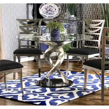 Bowery Hill Contemporary Glass Gray Finish Round Dining Table