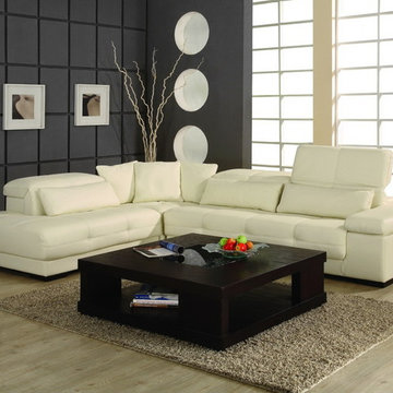 Modern Bella Off-White Top Grain Leather Sectional Sofa