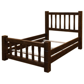 Rustic Barn Wood Style Timber Peg Mission Bed, Early American, Full