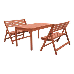 3 Piece Eucalyptus Bench Dining Set Transitional Outdoor