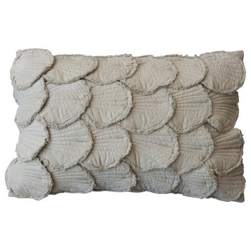 Cotton Lumbar Pillow With Appliqued Quilted Seashells, Sage