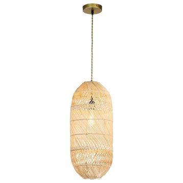 ELE Light & Decor Handmade Bamboo and Rattan Large Pendant Light in Beige