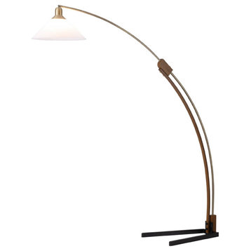 Melmar Arc Floor Lamp - Weathered Brass and Walnut, Dimmer Switch, V-base