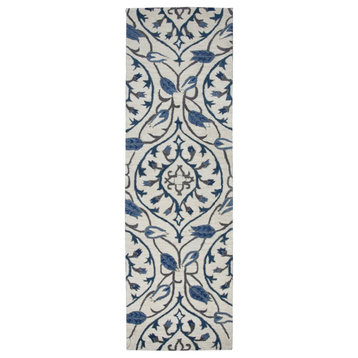 Alora Decor Liberty 2'6" x 10' Ornamental Ivory/Blue/Gray/Navy Area Rug