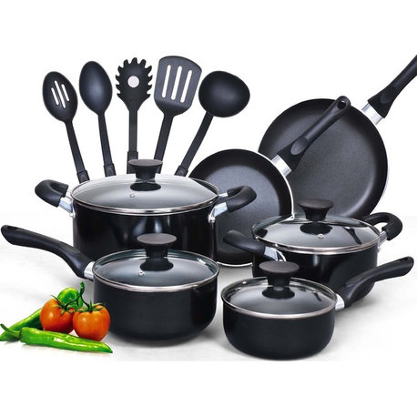 Cook N Home 15 Piece Non stick Black Soft handle Cookware Set